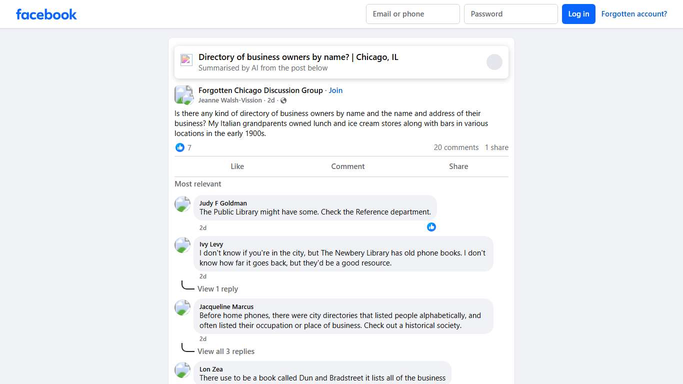 Forgotten Chicago Discussion Group | Is there any kind of directory of business owners by name and the name and address of their business | Facebook
